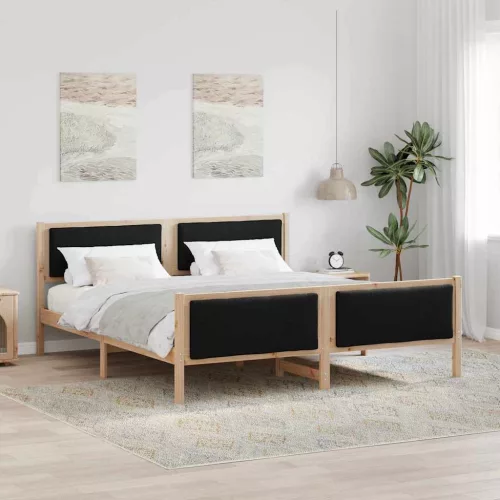 vidaXL Ágykeret fejtámlával Fekete 200 x 200 cm szövet