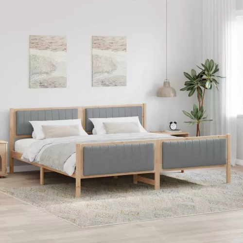 Ágykeret Barna és világosszürke 200 x 200 cm Tömör fenyőfa