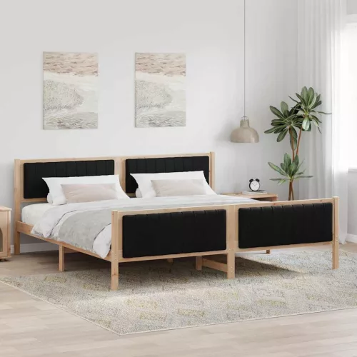 Ágykeret fejtámlával Barna és fekete 200 x 200 cm Tömör fenyőfa