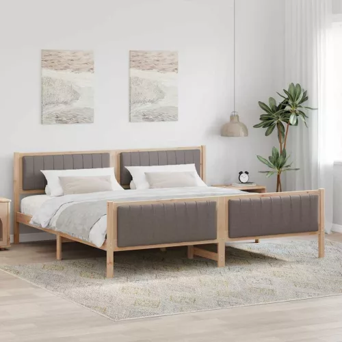 Ágykeret fejtámlával Barna és taupe 200 x 200 cm Tömör fenyőfa