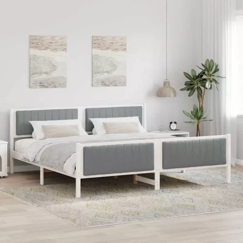 Ágykeret Fehér és világosszürke 200 x 200 cm Tömör fenyőfa