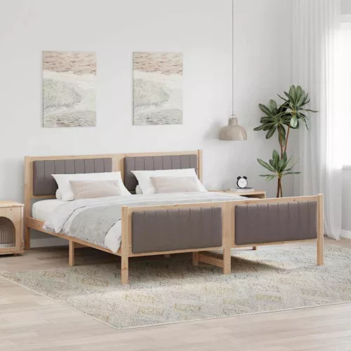 Ágykeret fejtámlával Barna és taupe 180 x 200 cm Tömör fenyőfa