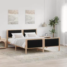   Ágykeret fejtámlával Barna és fekete 150 x 200 cm Tömör fenyőfa