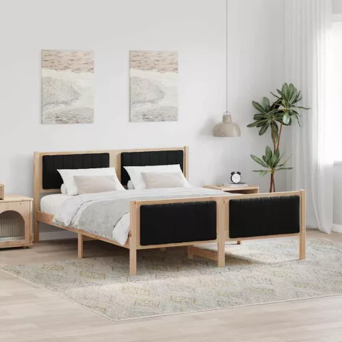 Ágykeret fejtámlával Barna és fekete 150 x 200 cm Tömör fenyőfa