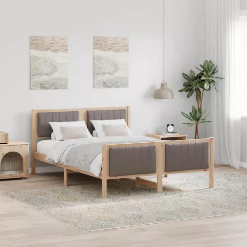 Ágykeret fejtámlával Barna és taupe 140 x 190 cm Tömör fenyőfa