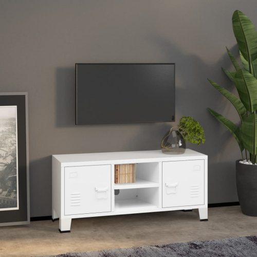 Fehér fém ipari stílusú TV-szekrény 105 x 35 x 42 cm