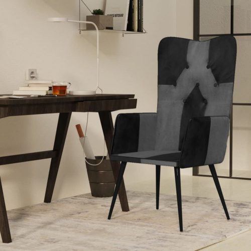 Fekete és szürke valódi bőr magas háttámlájú fotel