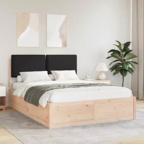 Ágykeret Kárpitozott Fejtámlával Fekete 160 x 200 cm