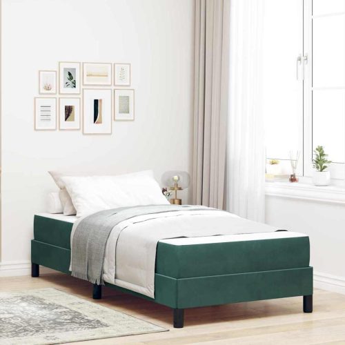 Boxspring ágy matraccal matracmal Sötétzöld 90 x 200 cm Bársony