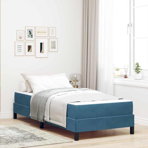 Boxspring ágy matraccal matracmal Sötét kék 90 x 200 cm Bársony