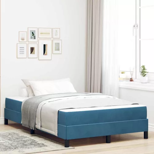 vidaXL Boxrugós ágy matracmal Sötét kék 120 x 200 cm szövet
