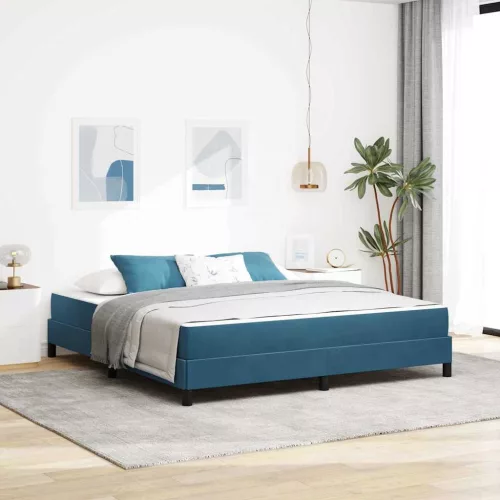Boxspring ágy matraccal Sötét kék 180 x 200 cm Bársony