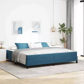 Boxspring ágy matraccal Sötét kék 200 x 200 cm Bársony