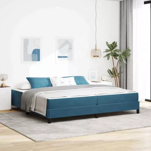 Boxspring ágy matraccal Sötét kék 200 x 200 cm Bársony
