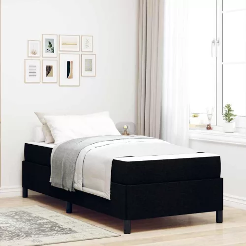 Boxrugós ágy Fekete és fekete 80 x 200 cm Textil és mérnöki fa