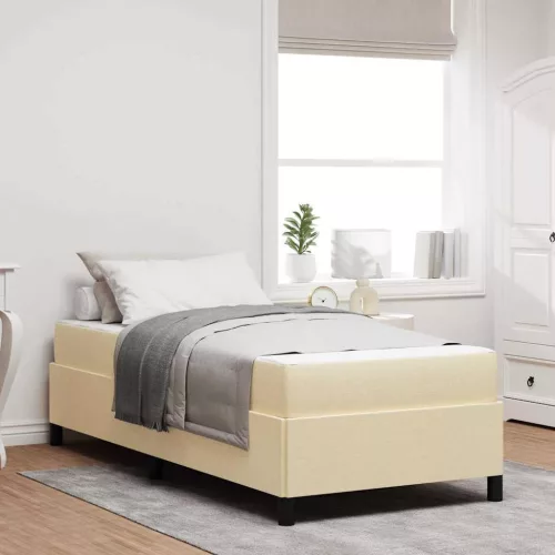 Boxrugós ágy Krém és fekete 80 x 200 cm Textil és mérnöki fa