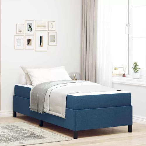 Boxrugós ágy Kék és Fekete 90 x 200 cm Textil és mérnöki fa