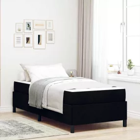   Boxrugós ágy Fekete és fekete 100 x 200 cm Textil és mérnöki fa