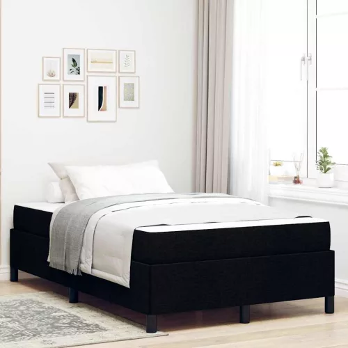 Boxrugós ágy Fekete és fekete 120 x 190 cm Textil és mérnöki fa