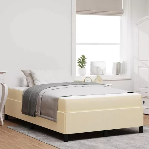 Boxrugós ágy Krém és fekete 120 x 200 cm Textil és mérnöki fa