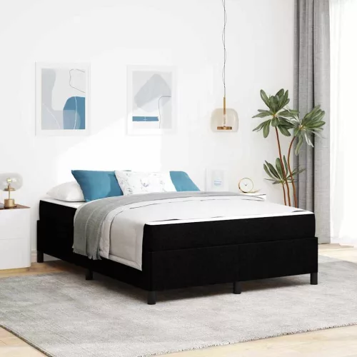 Boxrugós ágy Fekete és fekete 140 x 200 cm Textil és mérnöki fa