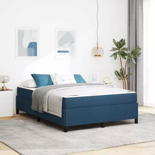 Boxrugós ágy Kék és Fekete 160 x 200 cm Textil és mérnöki fa