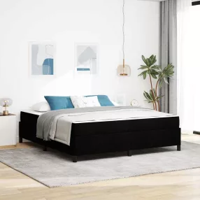   Boxrugós ágy Fekete és fekete 180 x 200 cm Textil és mérnöki fa