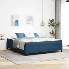   Boxrugós ágy Kék és Fekete 180 x 200 cm Textil és mérnöki fa