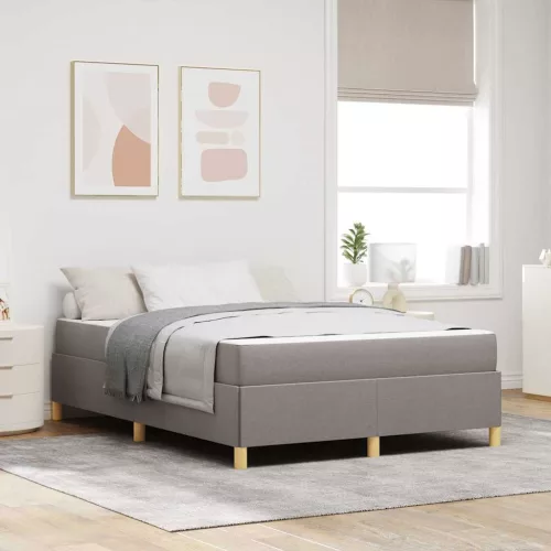 Boxrugós ágy matracmal Taupe és fehér 140 x 190 cm szövet