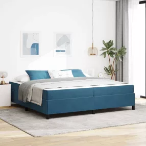   Ágykeret matracmal Sötétkék és fehér 200 x 200 cm Bársony