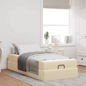 vidaXL Ágykeret matraccal 2 pcs Krém szövet
