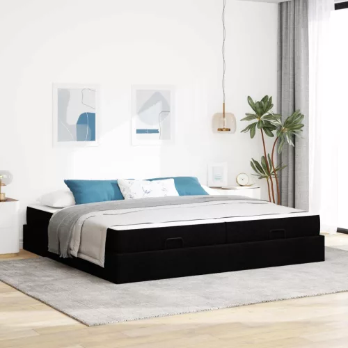 vidaXL Ágykeret matraccal matracmal 2 pcs Fekete szövet