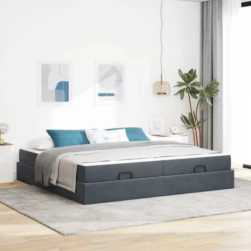vidaXL Ágykeret matraccal matracmal 2 pcs Homályos Szürke Bársony