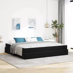 vidaXL Ágykeret matraccal matracmal 2 pcs Fekete Bársony