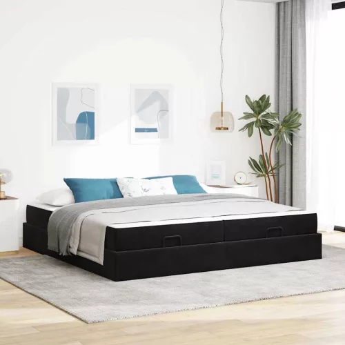 vidaXL Ágykeret matraccal matracmal 2 pcs Fekete Bársony