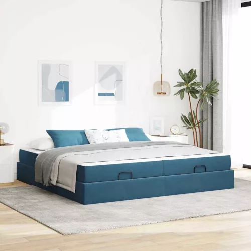 vidaXL Ágykeret matraccal matracmal 2 pcs Kék Bársony