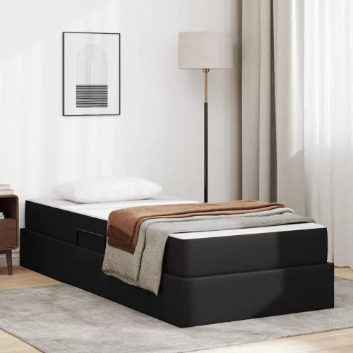 vidaXL Ágy tárolóval és matraccal matracmal tárolóval 2 pcs Fekete Bőr