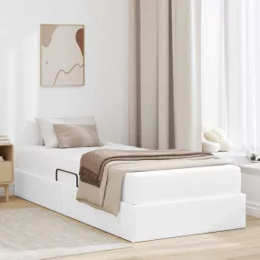   vidaXL Ágy tárolóval és matraccal matracmal tárolóval 2 pcs Fehér Bőr