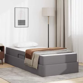   vidaXL Ágy tárolóval és matraccal matracmal tárolóval 2 pcs Szürke Bőr