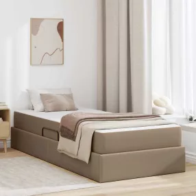   vidaXL Ágy tárolóval és matraccal matracmal 2 pcs Cappuccino Bőr