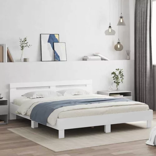vidaXL Ágykeret leddel fejtámlával Fehér 193 x 203 cm Faanyag