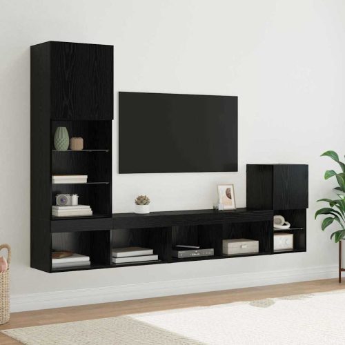 vidaXL TV Fali Egységek LED -es lámpákkal Fekete tölgy Faanyag
