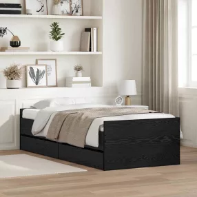   Ágykeret fiókkal Fekete tölgy 100 x 200 cm Tömör fenyőfa