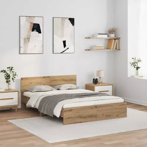 Ágykeret LED -es lámpákkal Artisan tölgy 135 x 190 cm Faanyag