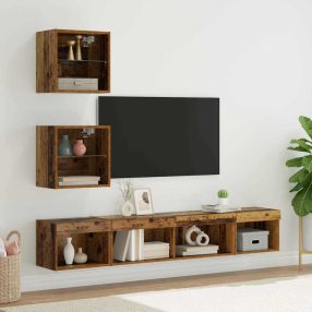   TV Fali Egységek LED-del 5 pcs Régi fa 100 x 30 x 30 cm Faanyag