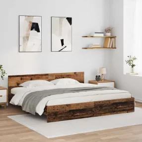   vidaXL Ágykeret LED -es lámpákkal Öreg fa 180 x 200 cm Faanyag
