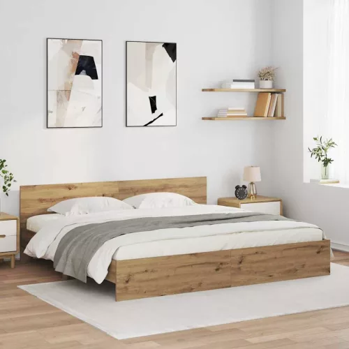Ágykeret LED -es lámpákkal Artisan tölgy 180 x 200 cm Faanyag