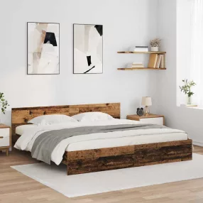 Ágykeret LED -es lámpákkal Öreg fa 200 x 200 cm Faanyag