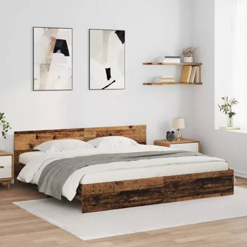 Ágykeret LED -es lámpákkal Öreg fa 200 x 200 cm Faanyag