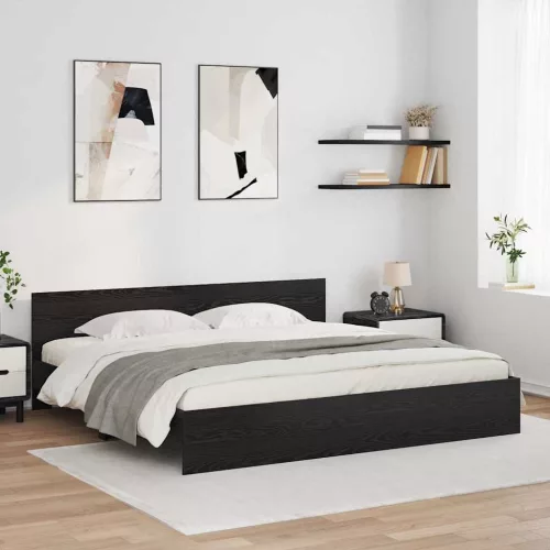 Ágykeret LED -es lámpákkal Fekete tölgy 200 x 200 cm Faanyag